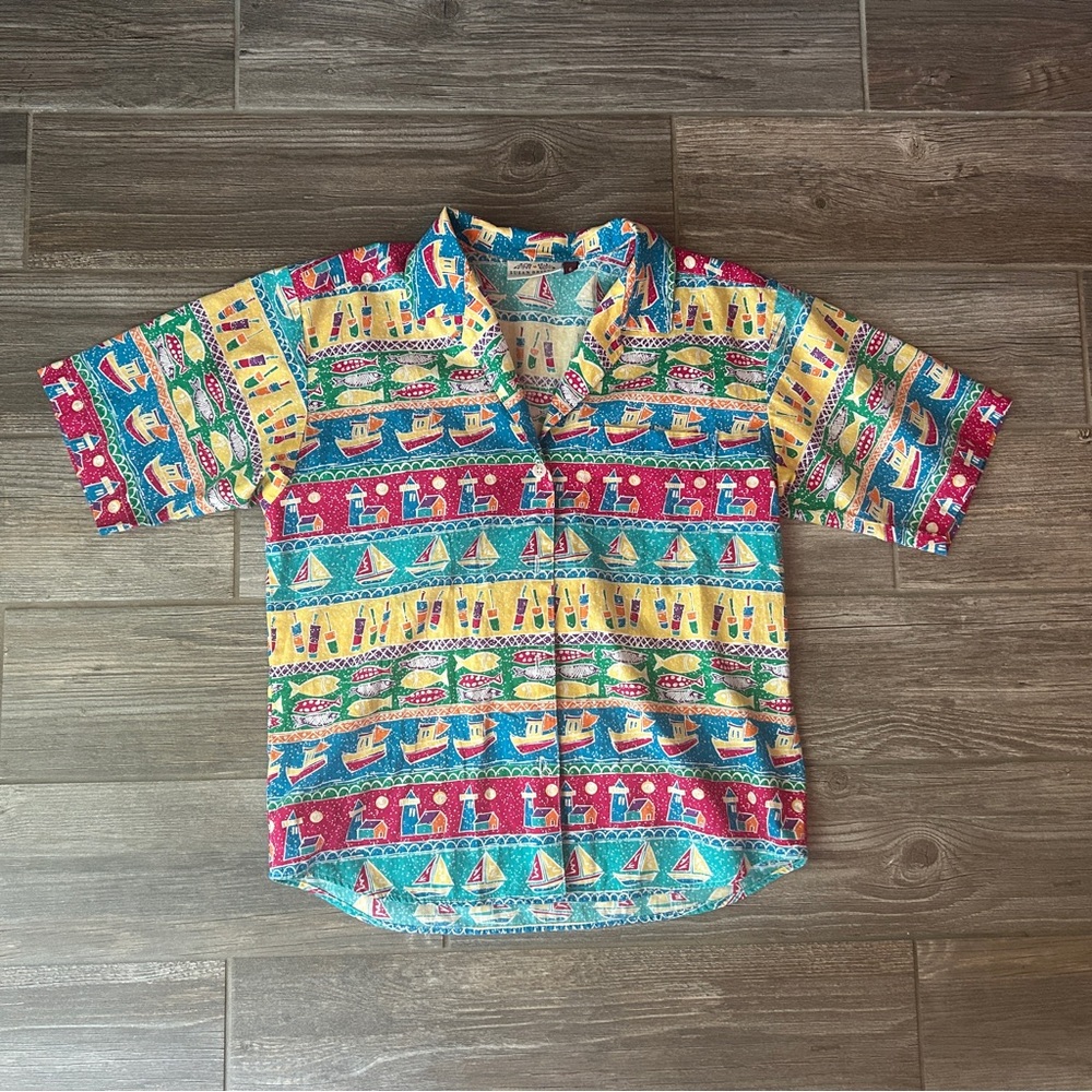 Vintage‎ Nautical 80s-90s Women's Size 6 ButtonUp Shirt Retro Summer Vibes